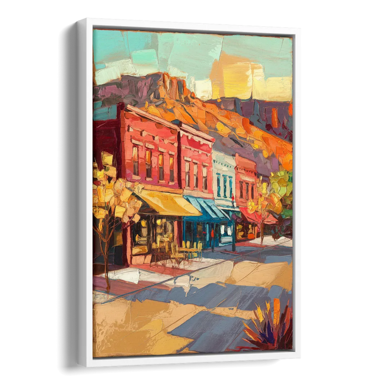 Bisbee Quaint Downtown View Side - White Canvas Wall Art