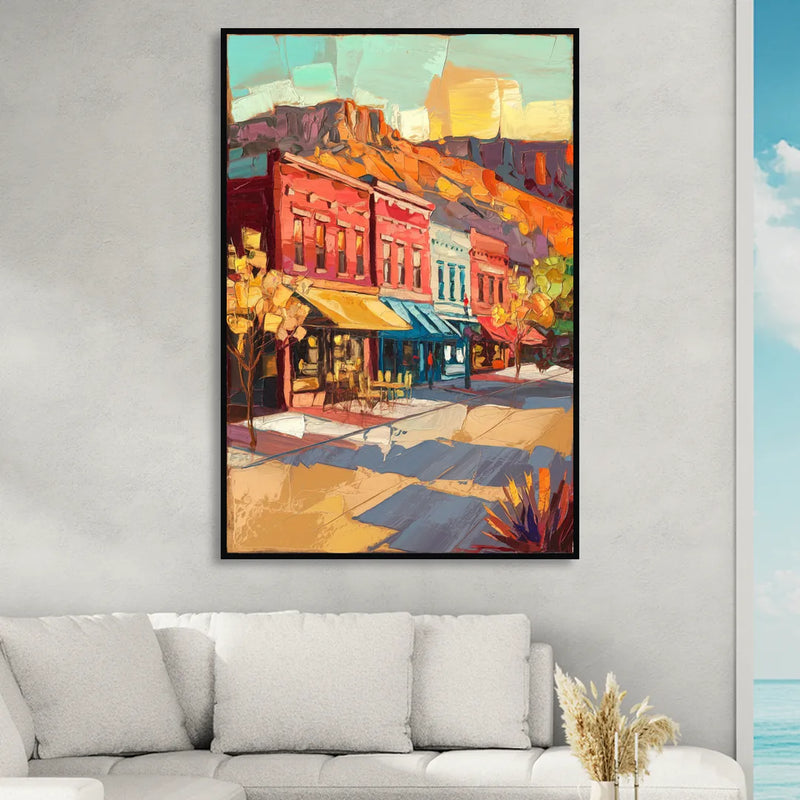 Bisbee Quaint Downtown View Living Room - Black Canvas Wall Art