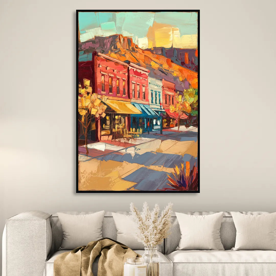 Bisbee Quaint Downtown View Sitting Room - Black Canvas Wall Art