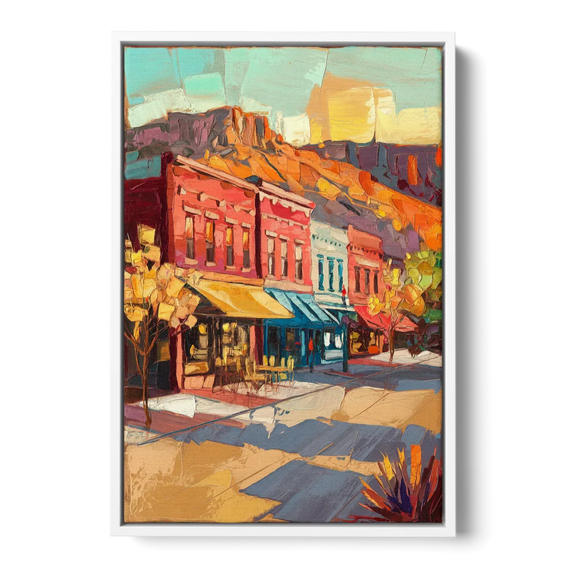 Bisbee Quaint Downtown View Front - White Canvas Wall Art