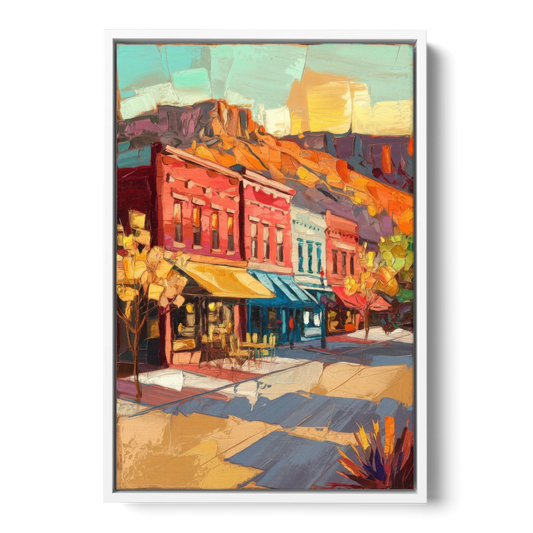 Bisbee Quaint Downtown View - White Framed Canvas Wall Art - Front