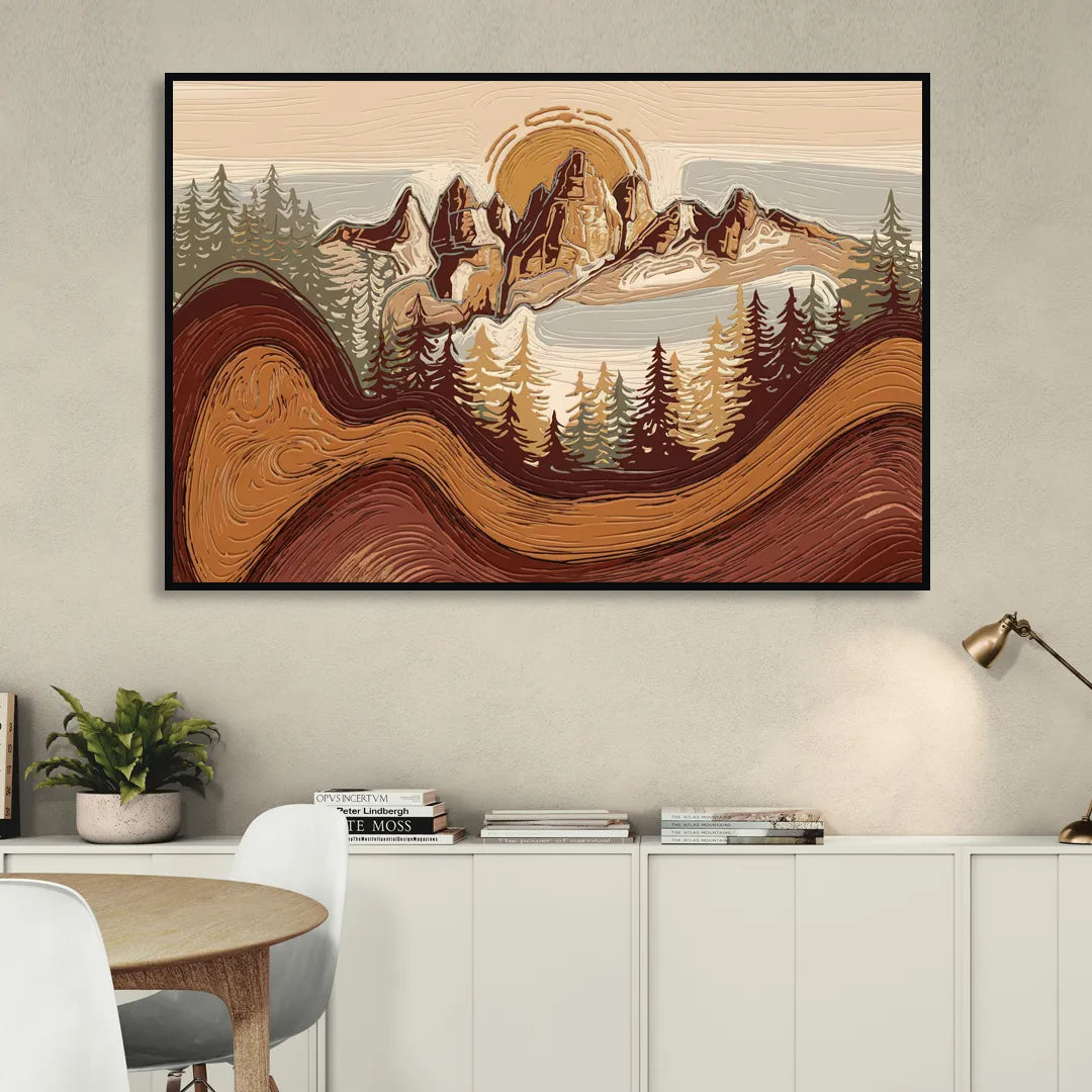 Bisbee Rustic Mountain Scene Living Room - Black Canvas Wall Art