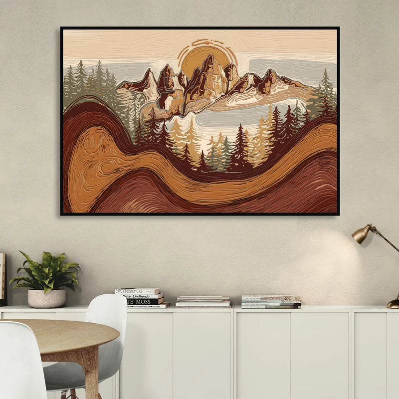Bisbee Rustic Mountain Scene Living Room - Black Canvas Wall Art