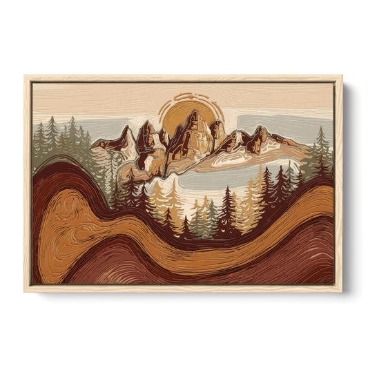 Bisbee Rustic Mountain Scene - Oak Framed Canvas Wall Art - Front
