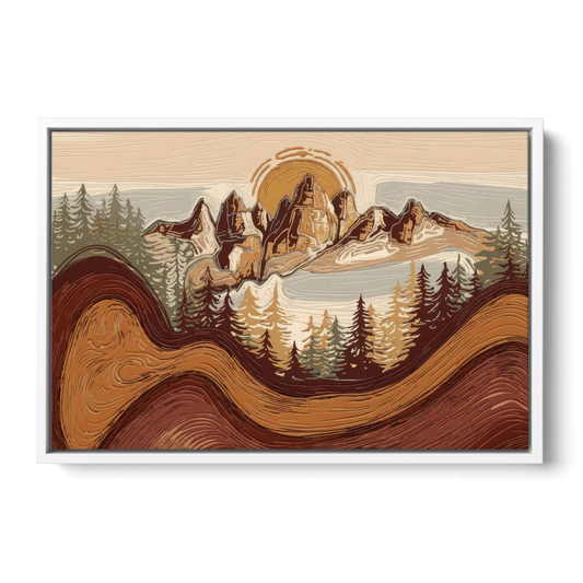 Bisbee Rustic Mountain Scene - White Framed Canvas Wall Art - Front