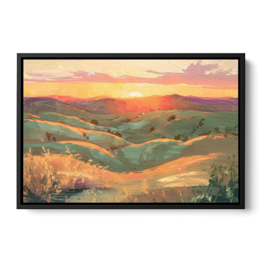 Bisbee Sunset Over Hills - Black Framed Canvas Wall Art - Front