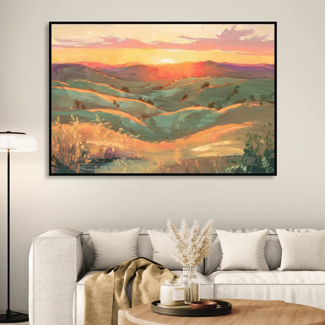Bisbee Sunset Over Hills Sitting Room - Black Canvas Wall Art