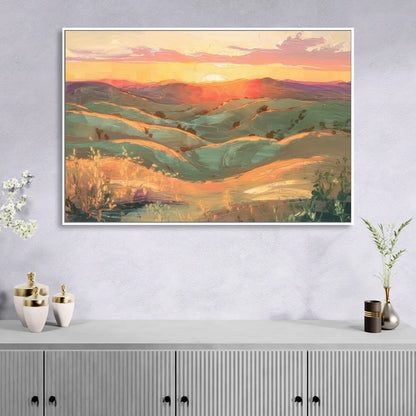 Bisbee Sunset Over Hills Sitting Room - White Canvas Wall Art