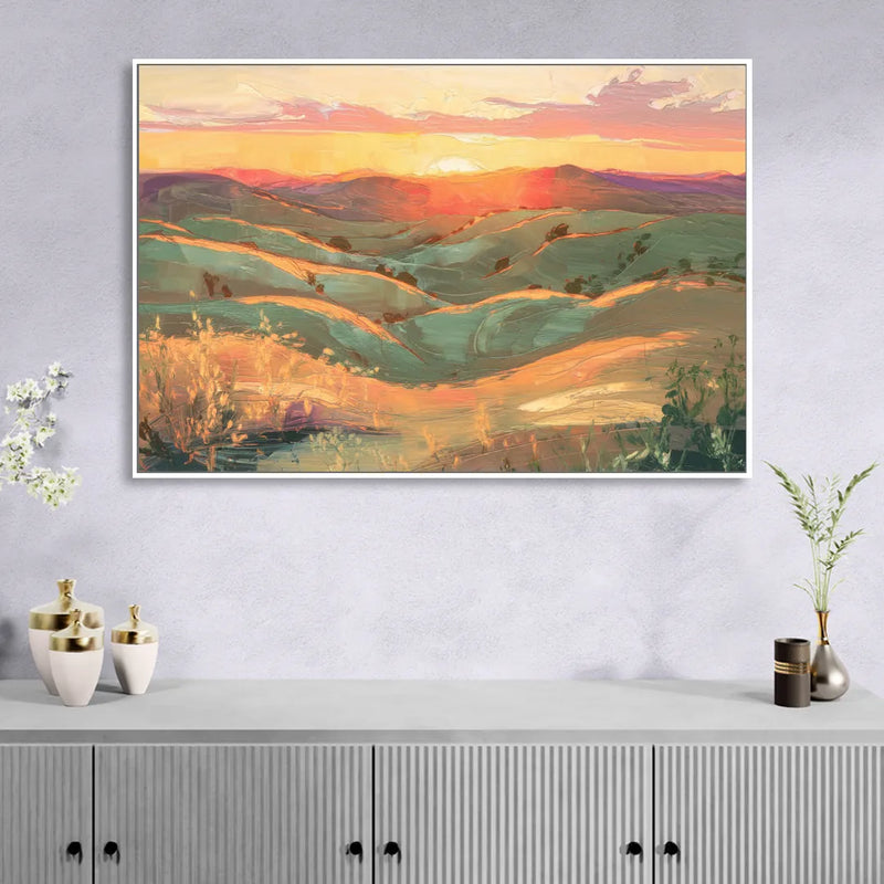 Bisbee Sunset Over Hills Sitting Room - White Canvas Wall Art