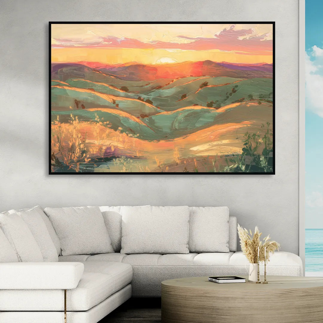 Bisbee Sunset Over Hills Living Room - Black Canvas Wall Art