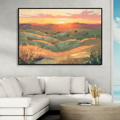 Bisbee Sunset Over Hills Living Room - Black Canvas Wall Art