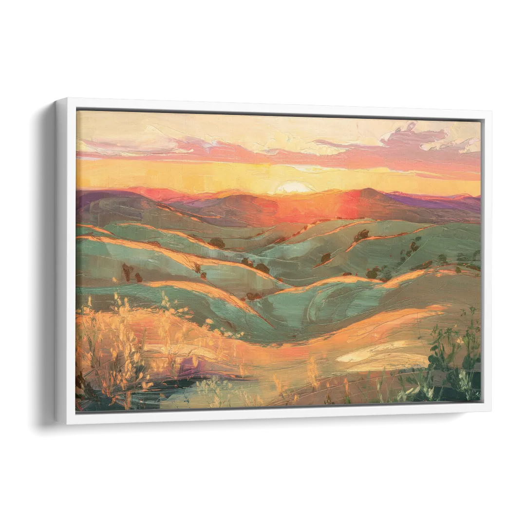 Bisbee Sunset Over Hills Side - White Canvas Wall Art