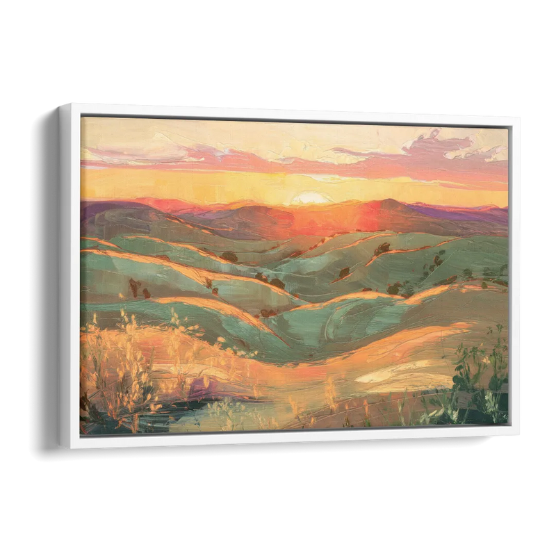 Bisbee Sunset Over Hills Side - White Canvas Wall Art