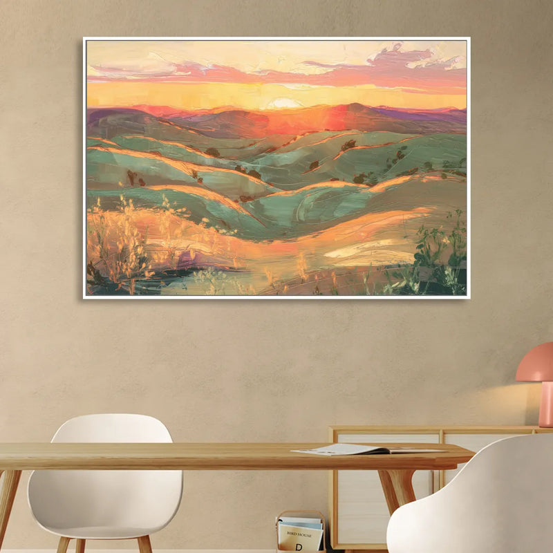 Bisbee Sunset Over Hills Living Room - White Canvas Wall Art