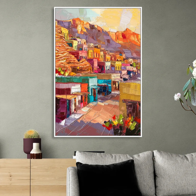 Bisbee Vibrant Skyline Sitting Room - White Canvas Wall Art
