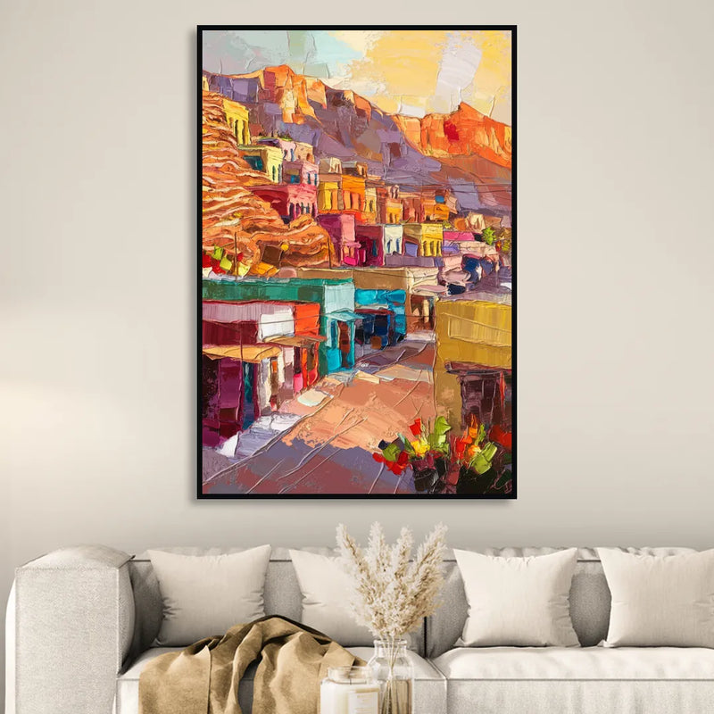 Bisbee Vibrant Skyline Living Room - Black Canvas Wall Art
