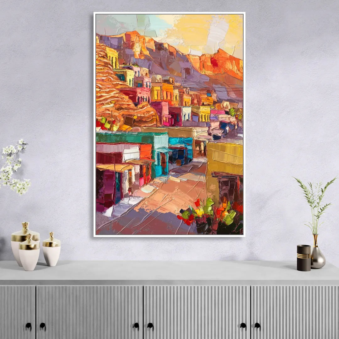 Bisbee Vibrant Skyline Living Room - White Canvas Wall Art