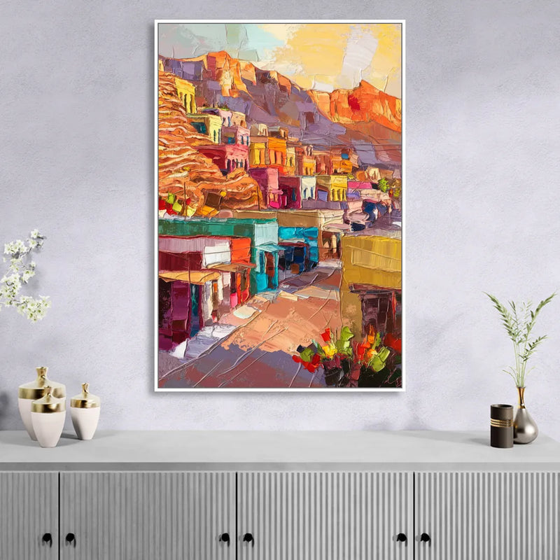 Bisbee Vibrant Skyline Living Room - White Canvas Wall Art