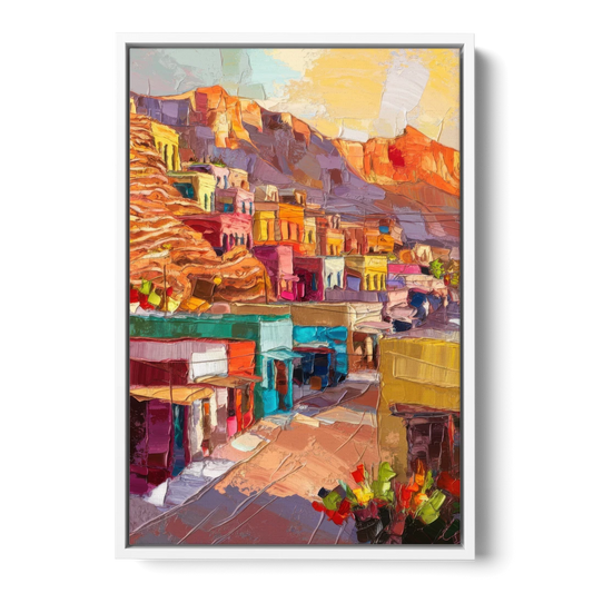 Bisbee Vibrant Skyline - White Framed Canvas Wall Art - Front