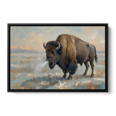Bison Wall Art Winter Breath on the Prairie - Black Framed Canvas Wall Art - Front