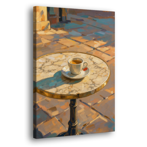Bistro Wall Art with Espresso in Afternoon Shadow - Canvas Wall Art - Side