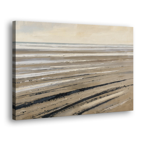 Black Brush Stroke Painting of Low Tide Sand - Canvas Wall Art - Side