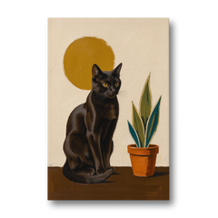 Black Cat and Snake Plant Under a Mustard Sun - Canvas Wall Art - Front