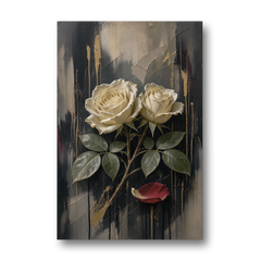 Black Floral Wall Art with Ivory Roses and Gold - Canvas Wall Art - Front