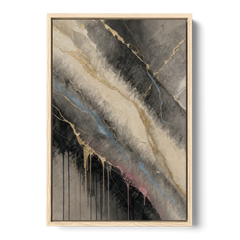 Black Marble with Gilded Veins for the Bathroom - Oak Framed Canvas Wall Art - Front