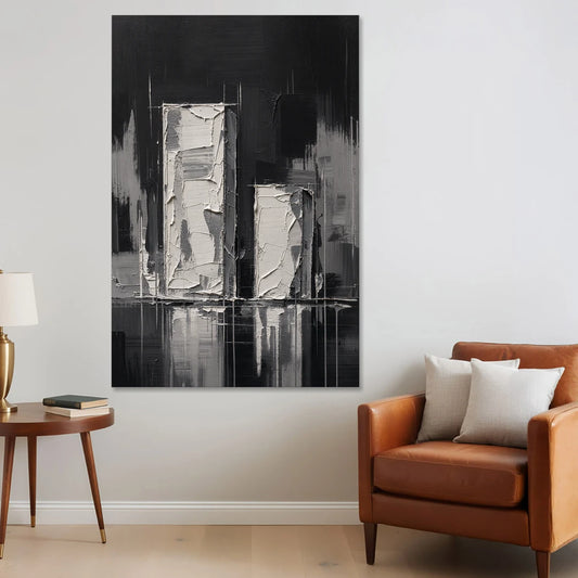Black Minimalist Wall Art of Tall and Short Blocks - Canvas Wall Art - Sofa - 40x60