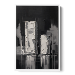 Black Minimalist Wall Art of Tall and Short Blocks - White Framed Canvas Wall Art - Front