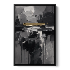 Black and Gold Abstract Knife Field for the Modern Office - Black Framed Canvas Wall Art - Front