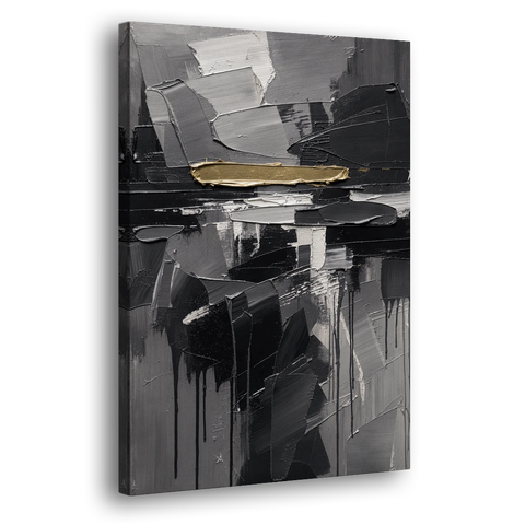Black and Gold Abstract Knife Field for the Modern Office - Canvas Wall Art - Side
