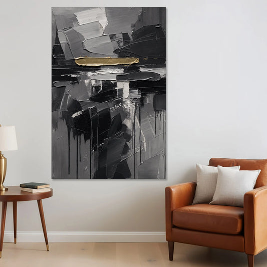 Black and Gold Abstract Knife Field for the Modern Office - Canvas Wall Art - Sofa - 40x60