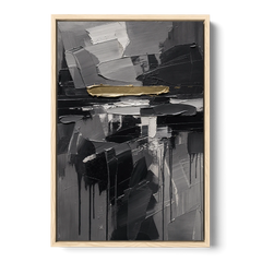 Black and Gold Abstract Knife Field for the Modern Office - Oak Framed Canvas Wall Art - Front