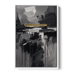 Black and Gold Abstract Knife Field for the Modern Office - White Framed Canvas Wall Art - Front