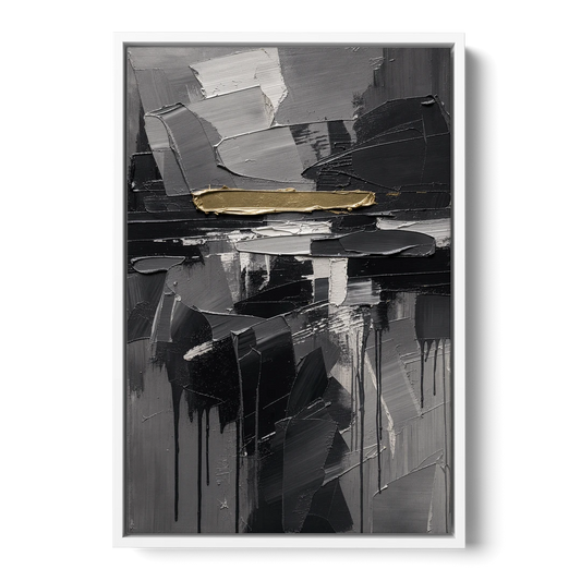 Black and Gold Abstract Knife Field for the Modern Office - White Framed Canvas Wall Art - Front