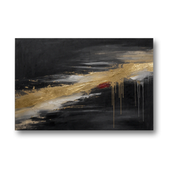 Black and Gold Abstract with Crimson Ember for Dining Rooms - Canvas Wall Art - Front