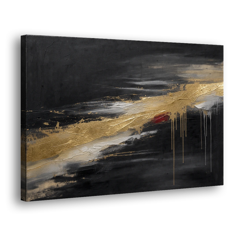 Black and Gold Abstract with Crimson Ember for Dining Rooms - Canvas Wall Art - Side