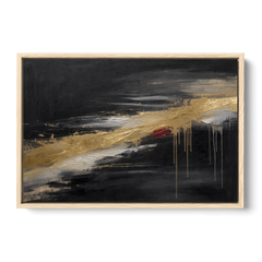 Black and Gold Abstract with Crimson Ember for Dining Rooms - Oak Framed Canvas Wall Art - Front