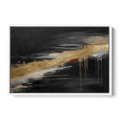 Black and Gold Abstract with Crimson Ember for Dining Rooms - White Framed Canvas Wall Art - Front