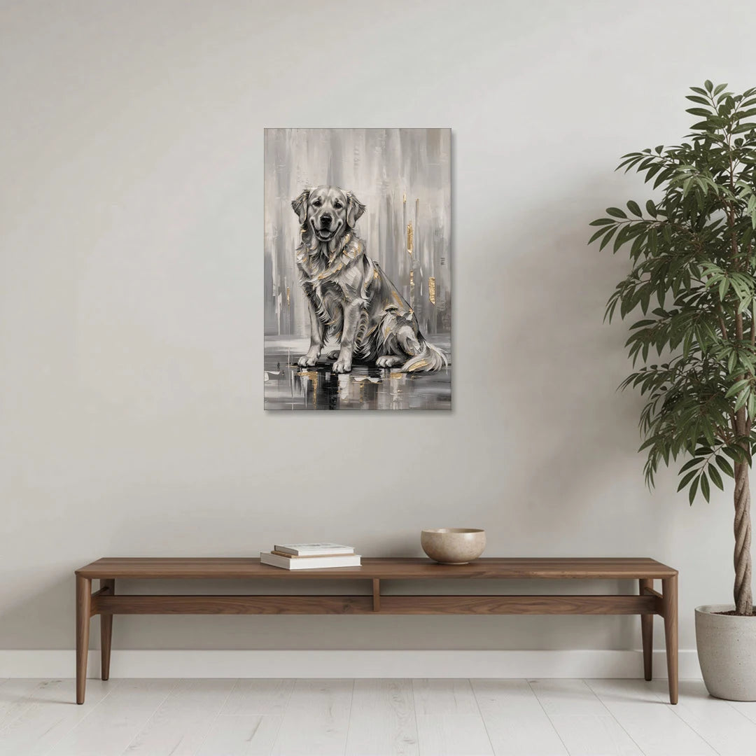 Black and Gold Golden Retriever Painting - Canvas Wall Art - Coffee Table - 24x36