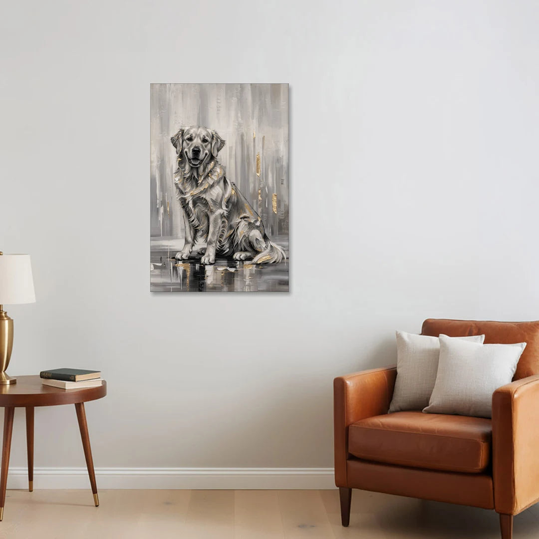 Black and Gold Golden Retriever Painting - Canvas Wall Art - Sofa - 24x36