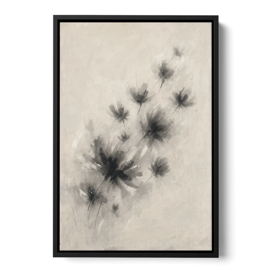 Black and White Abstract Art Prints Charcoal Blooms - Black Framed Canvas Wall Art - Front