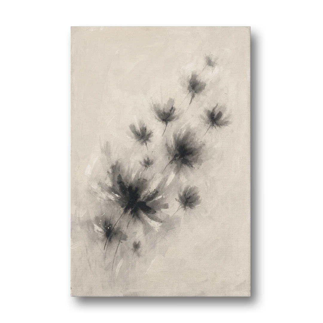 Black and White Abstract Art Prints Charcoal Blooms - Canvas Wall Art - Front