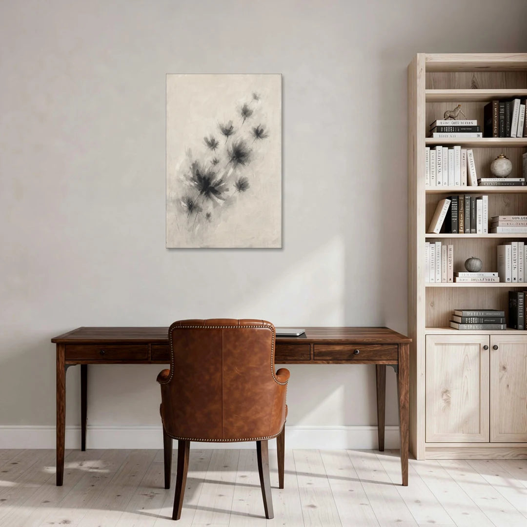 Black and White Abstract Art Prints Charcoal Blooms - Canvas Wall Art - Office - 24x36