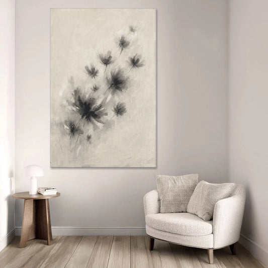 Black and White Abstract Art Prints Charcoal Blooms - Canvas Wall Art - Sofa - 40x60