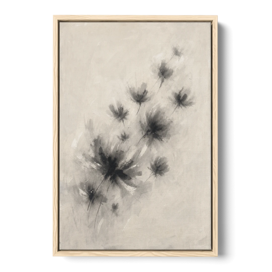 Black and White Abstract Art Prints Charcoal Blooms - Oak Framed Canvas Wall Art - Front