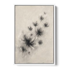Black and White Abstract Art Prints Charcoal Blooms - White Framed Canvas Wall Art - Front