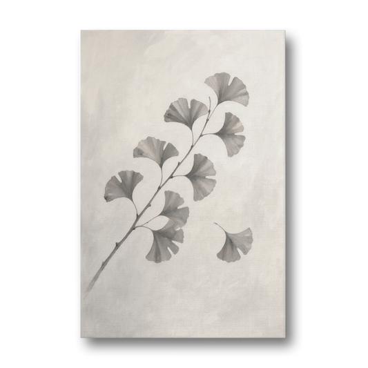 Black and White Bedroom Decor With a Ginkgo Sprig - Canvas Wall Art - Front